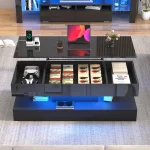 High Glossy LED Coffee Tables for Living Room, Center Table with Open Display Shelf & Large Storage Space, White Coffee Table 3