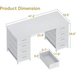 48 Inch White Computer Desk with 8 Fabric Drawers for Modern Home Office Study and Gaming Setup Featuring Large Storage Capacit 3