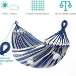 Canvas Hammock Anti-Roll Double Camping with Curved Wooden Poles Outdoor Swing Bed for Two 3