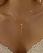 Boho Fashion Jewelry Women Dainty 14 K Gold Necklaces White Gold Plated CZ Lariat Necklace for Women Christmas Gift Fine Jewelry 3