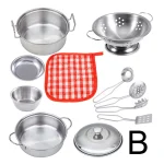 Children Metal Stainless Steel Material Pretend Play Food Kitchen Cookware Set Toy Mini Cooking Game Pot Shovel Kid Kitchen Toys 6