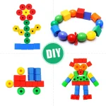 Lacing Beads Toy 25 Stringing Beads 3 Strings Educational Montessori Toys Toddler Crafts Autism Toys for Kids Preschool Children 4
