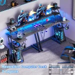 39 Inch Gaming Desk with LED Lights & Power Outlet, Small Gaming Computer Desk with Storage Shelves, L Shaped Gamer, Customized 3