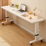 Adjustable Overbed Laptop Desk with Wheels | Bedroom Furniture Rolling Computer Table | Hand Crank Solid Wood Desk 2