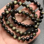 Natural Golden Obsidian Stone Beads Bracelet Men Women Golden Light Rainbow Obsidian Raw Stone Round Bead Natural Energy Jewelry 2