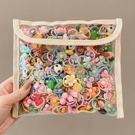 50pcs Cartoon Animal & Fruit Hair Ties - Colorful Woven Headbands for Girls  Polyester Material, All-Season Use Festive Gift
