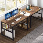 Tribesigns Two Person Desk with Bookshelf, 78.7 Computer Office Double Desk for Two Person, Rustic Writing Desk Workstation 2