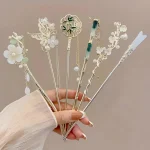 1/6pcs Elegant Chinese Style Tassel Hair Stick Traditional Floral Design Hairstyle Accessory Women Jewelry Hairpin Hairneedle
