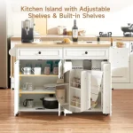 58" Mobile Kitchen Island Cart with Power Outlet, Storage, Spice Rack & Wheels 4