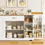 47'' White Rolling Kitchen Island with Storage & Adjustable Shelves, Mobile Dining Cart 6