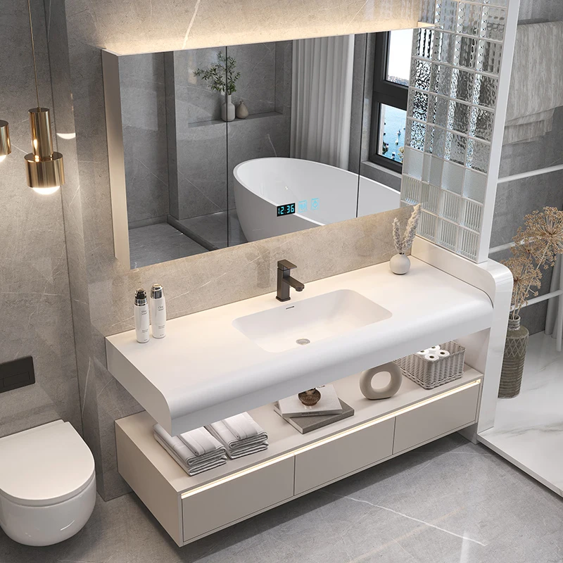 Bathroom Furniture Skin Sensor Bathroom Vanity Cabinet With Sink And Mirror Integrated Arc Washing Table Combination To Wash Bathroom Furniture Skin Sensor Bathroom Vanity Cabinet With Sink And Mirror Integrated Arc Washing Table Combination To Wash