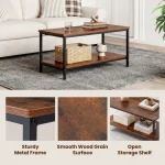 JHK 31IN Wood Coffee Table For Living Room 2-Tier Center Counter with Storage 50 lbs Capacity Anti-Slip Feet Modern Design 5