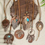 Retro Trendy Boho Long Neckalce Women Fashion Elegant Turquoise Shell Pendant Brown Pendent Necklaces Jewelry