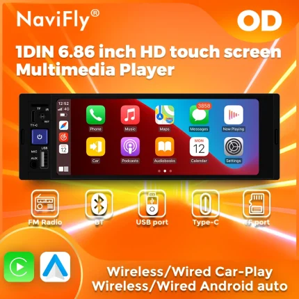 2026 NEW 1DIN MP3 MP5 Car Radio Stereo 6.86 inch HD Touch Screen Carplay Android Auto Multimedia Player BT FM Receiver Head Unit