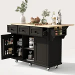 Rolling Kitchen Island with Drop Leaf, Kitchen Cart on Wheels with 3 Drawers and 2 Cabinets, Wood Portable Trolley, Customized