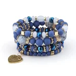 4Pcs Bohemia Acrylic Beaded Bracelet Set For Women Solid Heart Charm Elastic Chain Bangle Men Retro Daily Wear Jewelry Gift 5