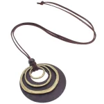 Leather Cord Chain Multilayer Wooden Pendant Necklaces for Women Men Vintage Jewelry Boho Long Sweater Necklace Jewelry Gifts 5