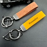 Laser Engrave Double Colors Crazy Horse Leather Keychain Custom Car Logo Key Chain Ring Personalize Name Number Vintage Keyring 2