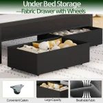 Bed Frame with Charging Station and LED Lights, Grey Upholstered Headboard with Shelves, Metal Platform Bed, Customized 6