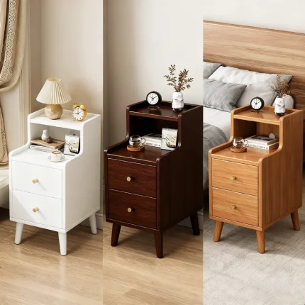 Modern Minimalist New Chinese Style Compact Narrow Bedside Table Nightstand Solid Wood Storage Drawer Bedroom Home Furniture