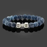 Natural Volcanic Stone Bracelet Men Matte Black Lave White Beads Charm Dumbbell Strand Bracelets Women Barbell Fitness Jewelry 5