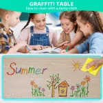 Rectangle Kids Table with 6 Chairs Set, Height Adjustable Toddler Multi Activity Table Set, Arts&Crafts Desk for Girls, 2-10 old 6
