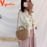 Yogodlns Handmade Half-Round Rattan Woven Straw Bag Summer Women Messenger Crossbody Bags Girls Small Beach Handbag New 5