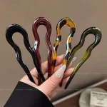 U-Shaped Hair Stick Fashion Tortoiseshell Acetate Hairpin Women Geometric Headwear Fork Girls New Hair Clips Accessories 2