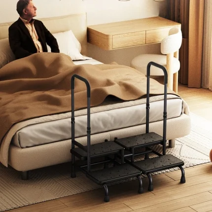 Metal Two Step Stool with Handrails Elderly Bed Safety Armchair Foldable Bath Tub Step Stools Non-Slip Household  Step Ladders