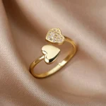Zircon Geometric Heart Rings For Women Stainless Steel Gold Color Wedding Ring Luxury Aesthetic Jewlery Couple Gift 2025 4