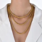 Vnox Dainty Gold Color Rope Chain Necklaces for Women Men,Chic Twisted Collar, Waterproof Stainless Steel Link 2/3/4/5mm Width 2