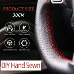 Universal Leather Car Steering Wheel Stitch On Wrap Cover Fit for 38cm 14" DIY Sewing Breathable and Anti Slip Black Grey Beige 6
