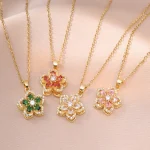 Shiny Zircon Romantic Flower Pendant Necklace For Women Gold Plated Rotatable Flowers Choker Girls Wedding Party Luxury Jewelry 2