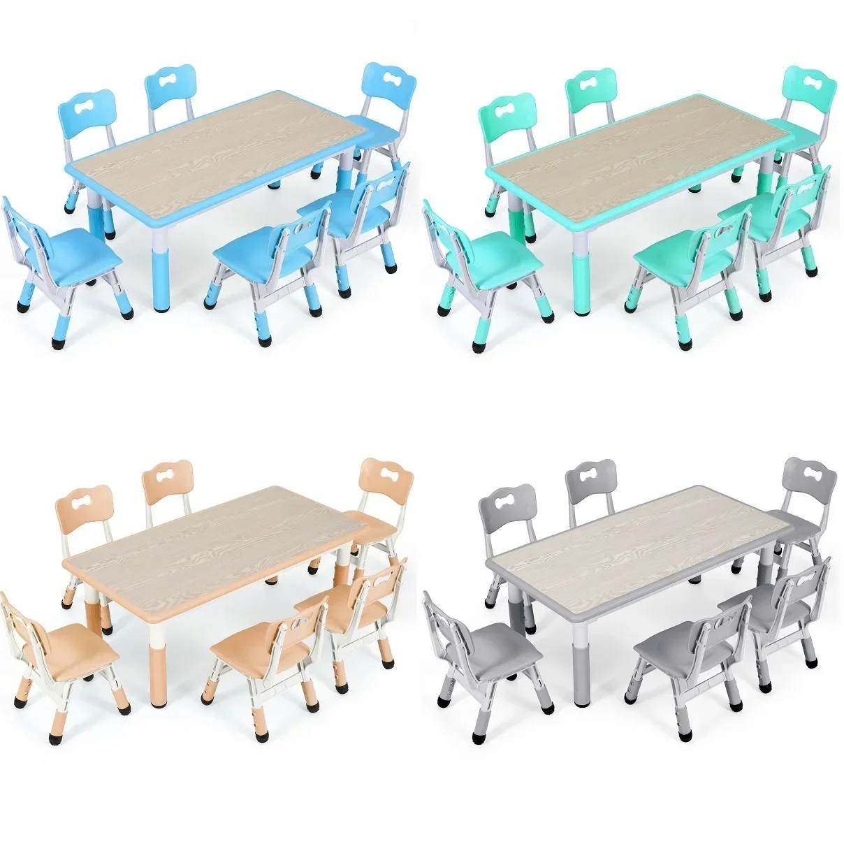 Rectangle Kids Table with 6 Chairs Set, Height Adjustable Toddler Multi Activity Table Set, Arts&Crafts Desk for Girls, 2-10 old Rectangle Kids Table with 6 Chairs Set, Height Adjustable Toddler Multi Activity Table Set, Arts&Crafts Desk for Girls, 2-10 old