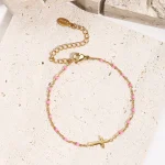 ZMZY Girls Boho Thin Chain Stainless Steel Bracelets For Women Gold Color Peach Pink Cross Charm Beautiful Gift 3