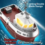 ZWN 1/32 RC Boat With Lights Powerful Dual Motor 2.4G Long Range Wireless Remote Controlled Tugboat Model Toy for Boy Girl Gifts 3