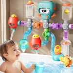 Baby Bath Toys with Strong Suction Cups Tubes Spinner Squirt Water Game Set Toddlers Kids Shower Pool for 3 Years Children Gifts 2