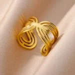Stainless Steel Chunky Wide Rings For Women Vintage Gold Color Geometric Open Finger Ring Fashion Minimalist Jewelry Gift Femme 6