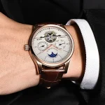 LIGE Men Watches Automatic Mechanical Watch Tourbillon Clock Genuine Leather Waterproof Watch Men Military Wristwatch Man 5