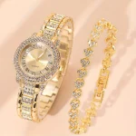 Women Watches Golden Tone Alloy Quartz Watch Stylish Rhinestone Bling Dress Watch Wristwatches, For Xmas 4