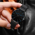 Fashion Mens Business Black Watches Luxury Stainless Steel Ultra Thin Mesh Belt Quartz Men Wrist Watch Casual Classic Male Watch 6