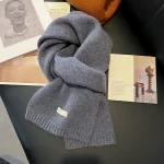 Knitted Scarf Women 100% Wool Winter Warm Scarves Bright Solid Color Design Thickened Shawl Soft Cashmere Pashmina Neck 2023 NEW 4