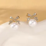 2 Women's Silver Needle Bow Studded With Diamond Pearl Earrings, Fashionable And Niche Design, High-end And Refreshing Earrings 6