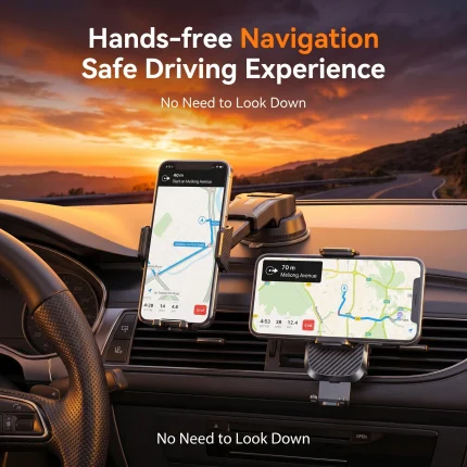 Multi-Scene Car Phone Holder - One-Click Lock, Retractable Arm, Strong Suction, 360° Rotation, Ideal for Navigation & Office Use