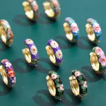 Vintage Enamel Flowers Cute Huggies Hoop Earrings for Women Classic Colorful Engraved Round Circle Ear Buckle Retro Brincos 2