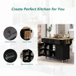 Rolling Kitchen Island with Drop Leaf, Kitchen Cart on Wheels with 3 Drawers and 2 Cabinets, Wood Portable Trolley, Customized 6