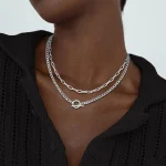 Gold Layered Necklace for Women K Gold Plated Necklace Women Cuban Link Paperclip Chain Toggle Clasp Necklace Jewelry for Women 5