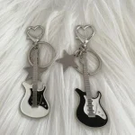 ZAKOL Y2k Guitar Love Heart Key Chain for Men Women Cool Pentagram Pendant Fashion Rock Punk Accessories Gift 3