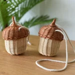 New Acorn-shaped Storage Basket Hand-woven Round Rattan Bag Bucket Tropical Beach Style Woven Shoulder Bag Photo Props 2
