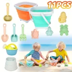 11Pcs Beach Toys Set Gift Package Sand Toys for Kids Sandbox Toys with Collapsible Bucket Shovel Set Sand Molds Summer Outdoor 2